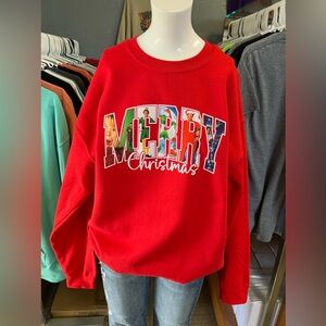 Brand new unisex, Gilden crewneck, red sweatshirt, merry Christmas old  movies